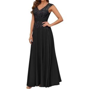 Vrouwen Dubbele V-hals Moeder Van De Bruid Bruidegom Jurken Chiffon Kant Applicaties Formele Avond Grootmoeder Jassen ZM206, Zwart, 32