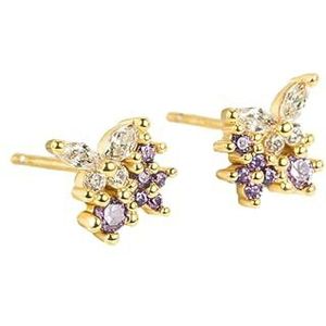 Minimalistische kleine Stud Oorbellen voor vrouwen lavendel vlinder paarse cystal zirkonia gouden oorbel Piercing accessoires sieraden