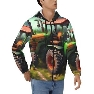 EdWal Fantasy Farm Tractor Print Heren Full-Zip Casual Hoodie - Ritssluiting Hooded Lange Mouw Warm Sweatshirt Bovenkleding, Zwart, S