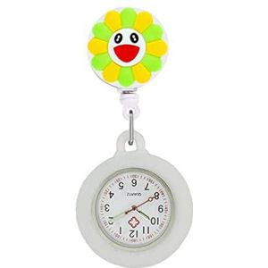Yojack Gepersonaliseerd zakhorloge cartoon zonnebloem madeliefje patroon intrekbare badge scroll verpleegkundige arts zakhorloge gegraveerd horloge (kleur: groen glimlach wit)