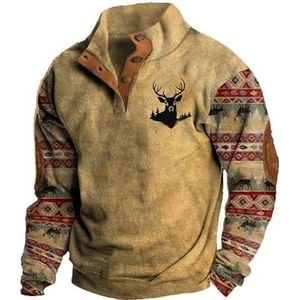 Famesale - Heren Vintage Jacht Henley Shirt - Gedrukt - Lange Mouw - Pullover
