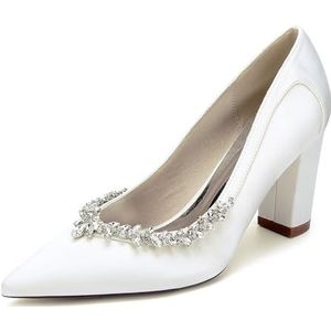 KYEGLO Sandaal Met Gesloten Teen En Strass-Steentjes, Damesslipper Met Spitse Teen En Blokhak, Ideaal Voor Bruiloften, Schoolfeesten En Bruiloftsfeesten,ivoor,36
