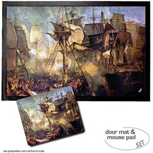 1art1 Joseph William Turner, The Battle Of Trafalgar Deurmat (60x40 cm) + Muismat (23x19 cm) Cadeauset