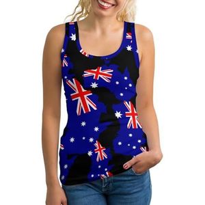 Australië Vlag Kaart Lichtgewicht Tank Top voor Vrouwen Mouwloze Workout Tops Yoga Racerback Running Shirts XL