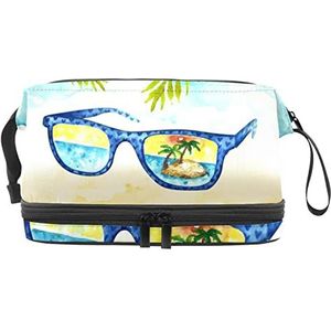Grote capaciteit reizen cosmetische tas,Make-up tas,Waterdichte make-up tas Organizer, Aquarel Travel Bril, Meerkleurig, 27x15x14 cm/10.6x5.9x5.5 in