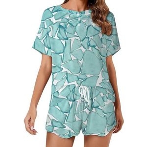 Teal Sea Glass Nautische Print Zachte Womens Pyjama Korte Mouw Pyjama Loungewear met Zakken Gift voor Thuis Strand 5XL