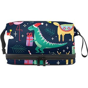 Multifunctionele opslag reizen cosmetische tas met handvat,Grote capaciteit reizen cosmetische tas,Kerst eenhoorn varken dinosaurus alpaca, Meerkleurig, 27x15x14 cm/10.6x5.9x5.5 in