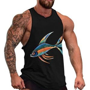 Kleurrijke Fish Tank Top voor Mannen Mouwloze T Shirt Spier Vest Workout Yoga Tank 4XL