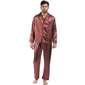 Heren/Heren Nachtkleding/Nachtkleding Satijn Bedrukt Pyjama Pak Met Lange Mouwen Set, Rood XX Large, Rood