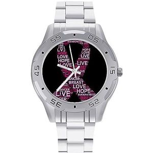 Borstkanker Bewustzijn Live Roze Lint Mannen Polshorloge Mode Sport Horloge Zakelijke Horloges Met Roestvrij Stalen Armband, Stijl, regular