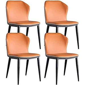 GEIRONV Keuken Eetkamerstoel Set van 4, Lederen Restaurant Hotel Vergaderzaal Bureaustoel Eenvoud Zwart Koolstofstalen Benen Rugleuning Stoel Eetstoelen (Color : Orange, Size : 85 * 50 * 46cm)