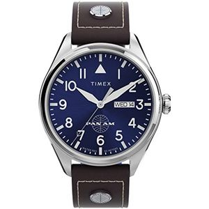 Timex X Pan Am chronograaf voor heren, Bruin/Blauw/Roestvrij Staal, Modern