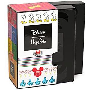 Happy Socks Disney Gift Set, Kleurrijke en Leuke, Sokken voor Dames en Heren, Zwart-Blauw-Rood-Wit-Geel-Groente 4 paar (36-40)