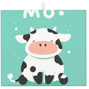 Leuke kleine koe droogmat voor keuken, het midden is gemaakt van composiet sponzen, microvezel absorberend, opvouwbaar en hangbaar voor afdruiprek, babyflessen koffiepads 46 x 45 cm
