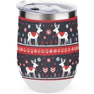 Kerst Rendieren Sneeuwvlok 12oz Wijn Tumbler Met Deksel Rvs Cup Dubbelwandige Vacuüm Geïsoleerde Koffie Mok