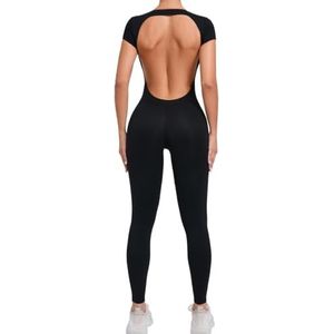 ROEUIPG Sexy Backless Yoga Set Vrouwen Rompers Sneldrogende Yoga Kleding Trainingspakken Uitlopend Sportpak voor Vrouwen (Zwart, L)