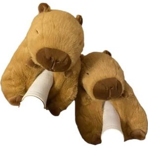 EHOTER Pluche teddybeerpantoffels voor dames, teddyberen, pantoffels, donzige dierenpantoffels, pluche, voor binnen, warm, winter, all-inclusive huispantoffels voor dames en heren, Capybara Cover