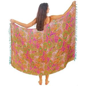 Mandala Life ART Groene pareo voor dames, met kwastjes, katoen, groot, strand, sarong, strandhanddoek, wikkelrok, strandrok, wandtapijt, wikkeldoek, bikini, bedekking, doek voor badpak, Palolem, One