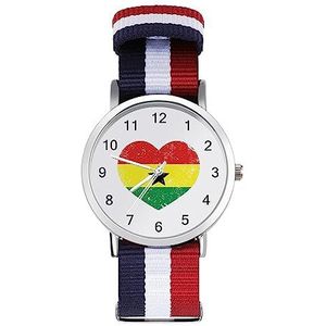 Ghana Retro Hart Vlag Automatisch Horloge voor Mannen Vrouwen Mode Quartz Horloge Armband Polshorloge voor Thuiskantoor