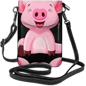 Little Pink Pig Lederen Cross Body Flip Telefoon Tas Met Afneembare Schouderbanden, Gebruikt Voor Reizen, Dating, Vakantie Geschenken, Zwart, Eén maat
