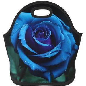 Lunchtas Lunch Box voor Vrouwen Mannen Neopreen Geïsoleerde Lunch Tote Tas Romantische Blauwe Rose Lekvrije Koeltas Herbruikbare Lunchbox Draagbare Koeler Lunch Container voor Picknick Reizen