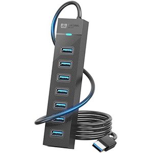 7-poorts USB hub 3.2 Gen1, USB hub 3.0 met 100 cm kabel en 5V/3A voedingspoort, data hub USB hub USB distributeur voor laptop, MacBook Pro/Mini,Surface Pro,camera en meer