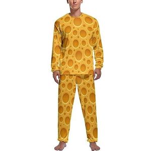 Gele kaas zachte heren pyjama set comfortabele lange mouwen loungewear top en broek geschenken M