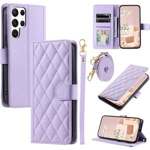 Smartphone Flip-hoesjes Compatible with Samsung Galaxy S24 Ultra Wallet case with Credit Card Holder,Soft PU Leather Magnetic Wrist Shoulder Strap, Flip Folio Book PU Leather Phone case Shockproof Cov