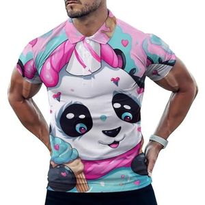 Kleurrijke Regenboog Eenhoorn Panda Casual Polo Shirts Voor Mannen Slim Fit Korte Mouw T-shirt Sneldrogende Golf Tops Tees L