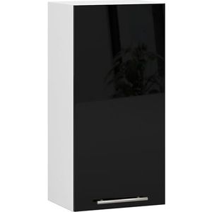AKORD Keukenhangkast - Oliwia W40 | 2 planken en 1 deur keukenkast | inbouwkeuken kitchenette keukenmeubel keukenkasten | gelamineerde plaat | 40 x 30 x 72 cm | wit | glanzend zwart