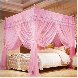 Klamboe, klamboe bed luifel, klamboe sprei zomer sprei klamboe houder set extra grote kamer romantisch kant bed gordijn (kleur: roze, maat: 200 x 220 cm/79 x 87 inch)