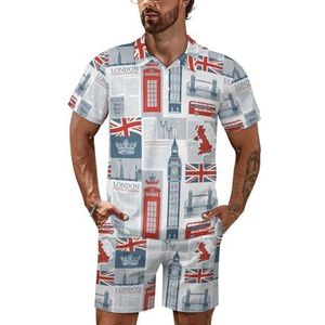 Thema van Britse en Londen Britse vlag heren poloshirt set korte mouw trainingspak set casual strand shirts shorts outfit S
