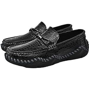 Loafers for heren Mocassins Schoenen Kunstleer Alligator Geëmbosseerd leer Comfortabel Antislip Platte hak Prom Casual Slip-on(Black,39 EU)