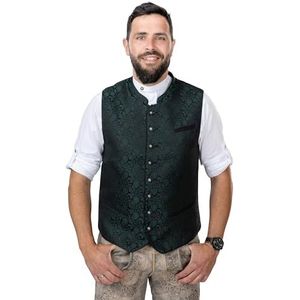 Schöneberger Trachten Couture Klederdrachtvest voor heren, donkergroen, leren broek, klederdrachtjas, lodenvest voor Oktoberfest, jacquard vest Bastian, donkergroen, 56