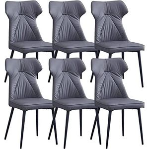GEIRONV Eetkamerstoelen set van 6, lederen woonkamer keuken lounge toonbank stoelen stevige koolstofstalen metalen poten Eetstoelen (Color : 6pcs, Size : Dark gray)