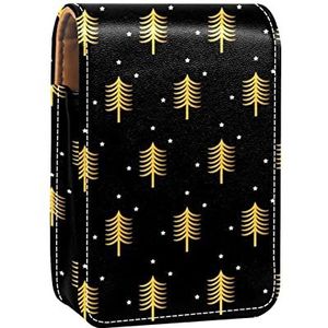 Gepersonaliseerde Lipstick Case Draagbare Make-up Tas Cosmetische Pouch Lippenstift Houder Make-up Organizer Gouden Kerstboom Patroon-01, Meerkleurig, 9.5x2x7 cm/3.7x0.8x2.7 in