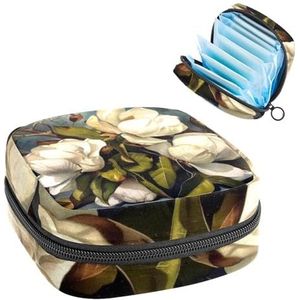 MUOOUM Opbergtas voor maandverband, gigantische magnolia's menstruatiecup zakje, draagbaar maandverband opbergzakken vrouwelijke menstruatie eerste menstruatie tas voor tienermeisjes vrouwen dames