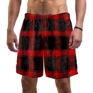PAFEFO Zwemplank shorts voor mannen strandshorts voor tieners zomer sneldrogende sport, zwart en rood tartan, Zwarte en rode tartan, L