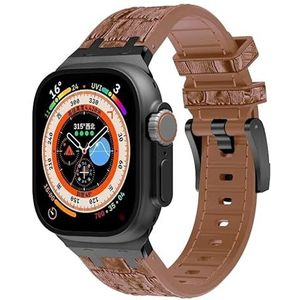 INSTR Zachte fluorrubberen band voor Apple Watch Ultra2 ultra 49 mm horlogeband voor iWatch-serie 9 8 7 6 5 4 se 45 mm 44 mm 42 krokodilpatroonband(Color:Lbrown black,Size:49mm 45mm 44mm 42mm)
