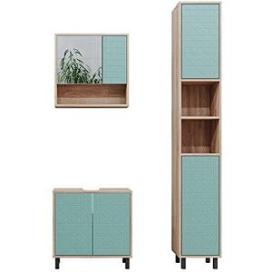 Vicco Badkamermeubel set Agasta, Mintgroen/Sonoma, 3 delen, met hoge kast