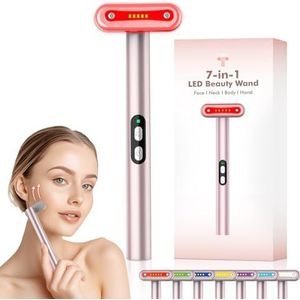 weyais Gezichtsmassager, Rood Lichttherapie voor Gezicht, 7 Kleuren Led Face Wand Lichttherapie Gezichtsmassager Tool