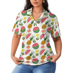 Watermeloen Pineapple Kiwi Lemon dames sportshirt korte mouw T-shirt golf shirts tops met knopen workout blouses