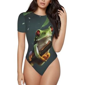 KHDKLXOHZ 3d Peace Tree Frog Bodysuits voor dames - shapewear met korte mouwen, ronde hals, rekbare basic T-shirt tops, casual slim comfortabele pasvorm turnpak-onesie, 3d, S