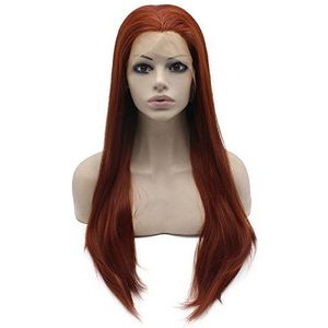 Long Straight Burgundy Red Natural Synthetic Lace Front Wig