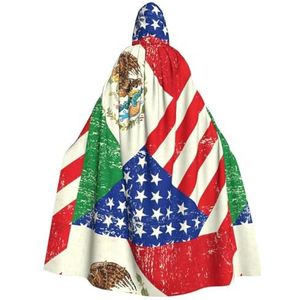 NEZIH Mexicaanse Amerikaanse Vlag Volledige Lengte Carnaval Cape Met Hood, Unisex Cosplay Kostuums Mantel Voor Volwassenen 185cm