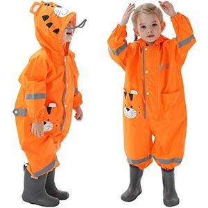 Baogaier Regenjassen Meisjes Regenpak Capuchon Plas Pak Lichtgewicht Eendelige Waterdichte Poncho Regenkleding Draagbaar Ademend Pvc Rits Wandelen Reizen, Oranje Tijger Print 2-4 Jaar