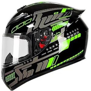 Full Face Motorhelm met Dubbele Achtervleugels DOT Gecertificeerd - Lichtgewicht en Duurzame Volwassen Motorfiets Straat Fietshelm (Gele lijnen, M)(Green pulse,Large)