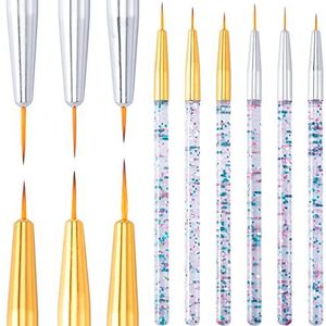 OIIKI Eyeliner Brush Fine Point 12 stuks, oogmake-up gel borstel, make-up borstel lijn fijne punt, water geactiveerde eyeliner borstel voor natte poeder vloeibare gel eyeliner (goud, zilver)