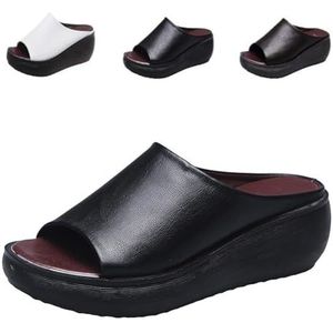 Orthopedische Sandalen for Dames 2024 Zomer Comfortabele Orthopedische Lederen Wiggen Slides Chic Platform Hakboog Sandalen (Color : Black, Size : 36)