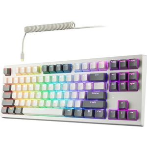TECWARE ELITE Phantom+ Draadloos mechanisch toetsenbord met 87 toetsen, RGB, draadloos, BT5.0 (wit, rode Wraith-schakelaar (voorspanning, lineaire 45 g) per toetskleur en verlichting
